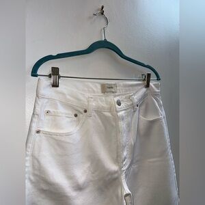 Triarchy High Waist Button Down Fly Raw Hem Organic Cotton White Jeans 29